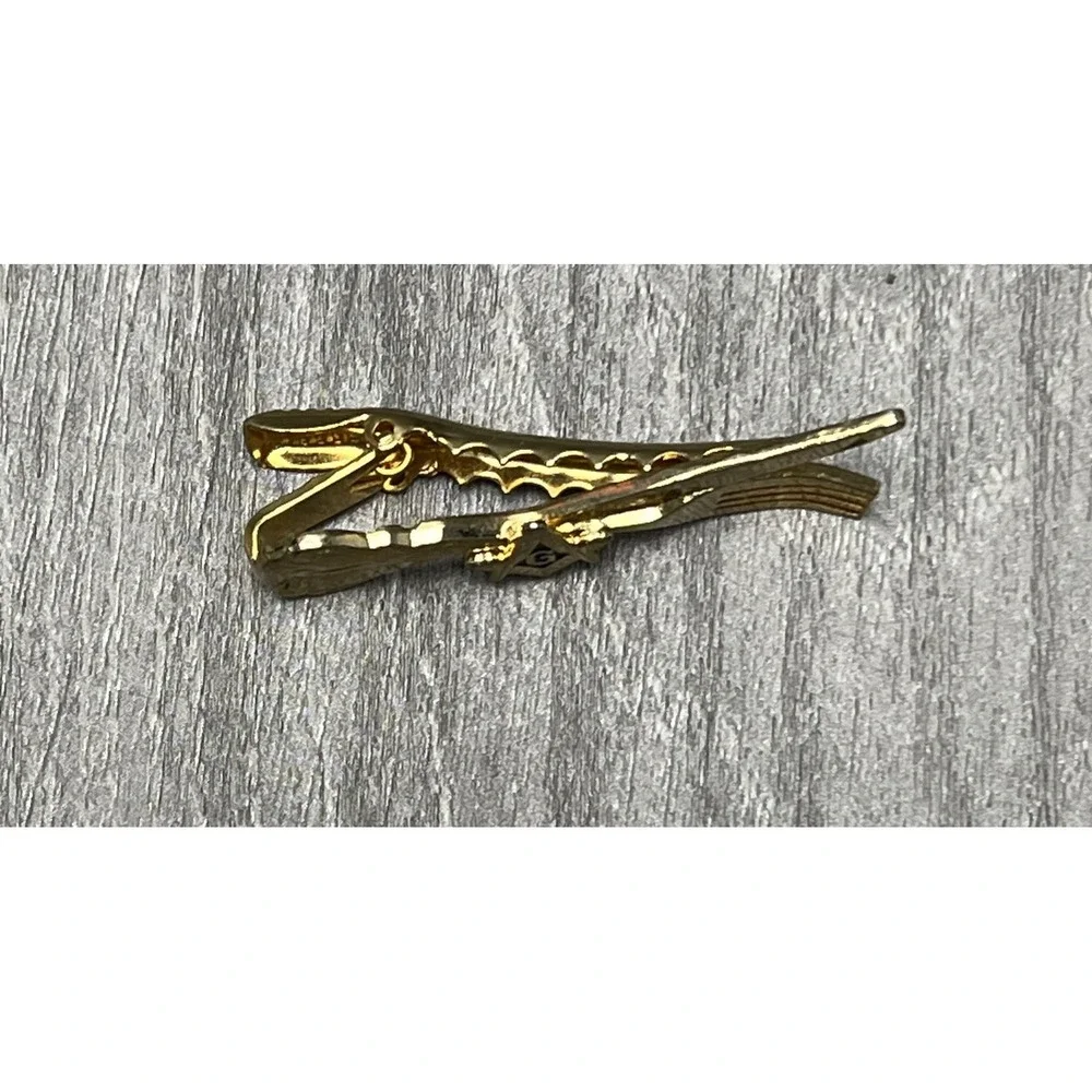 Masonic Square & Compass Tie Clasp Clip Gold Tone Fork Knife Dinner Theme‎ Men's